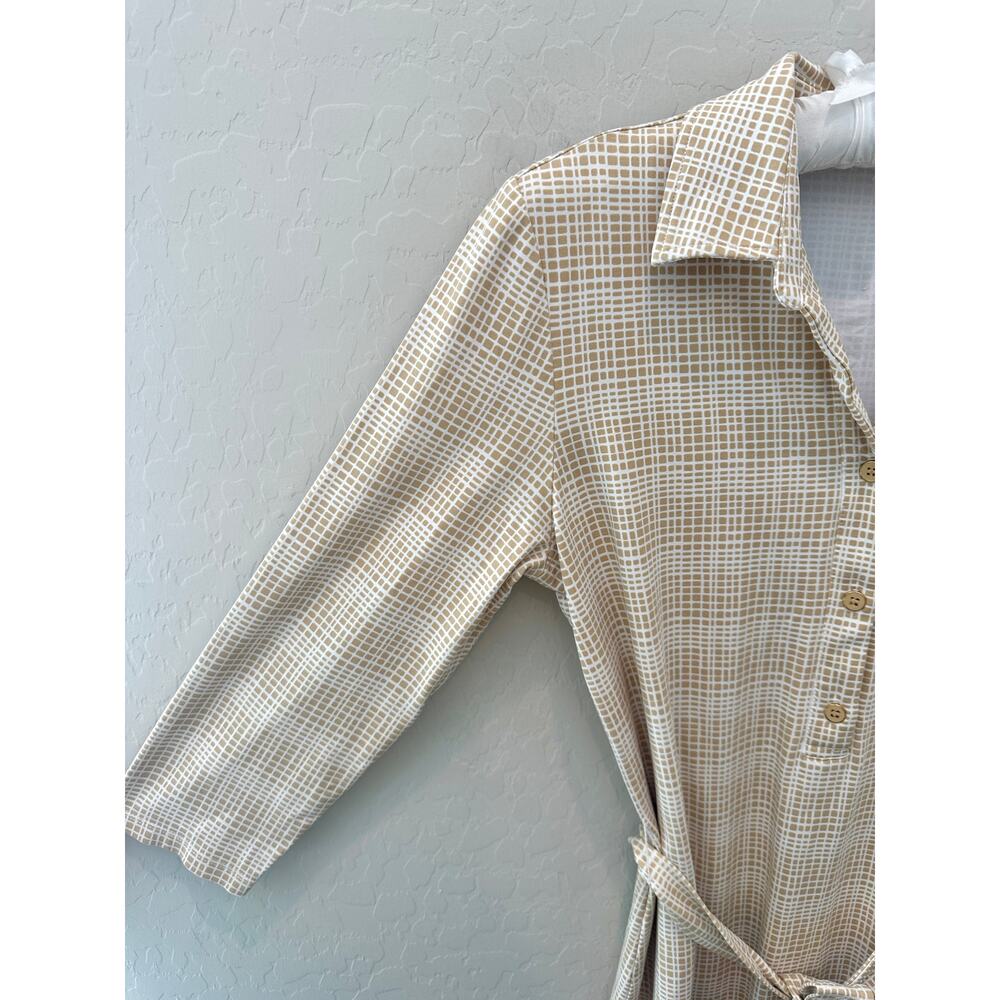 J. MCLAUGHLIN | Beige Grid Print Tie Waist Shirt Dress Preppy Classic | Small - Picture 3 of 7